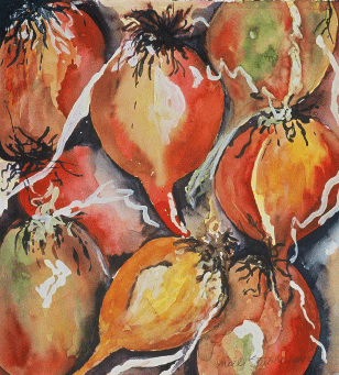 Brown Onions on Water Color